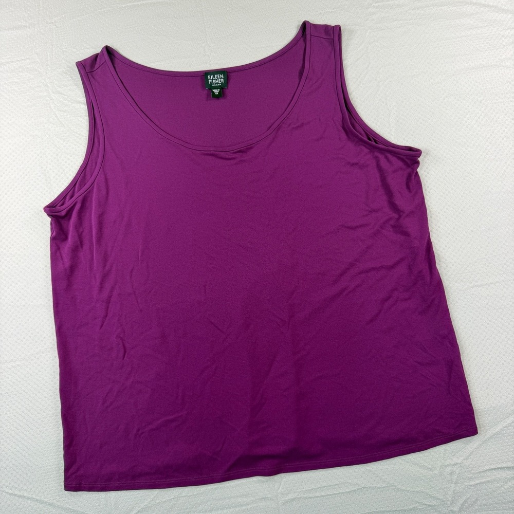 Eileen Fisher Woman 1X Purple 100% Silk Knit Tank Top Scoop Neck Sleeveless Cami